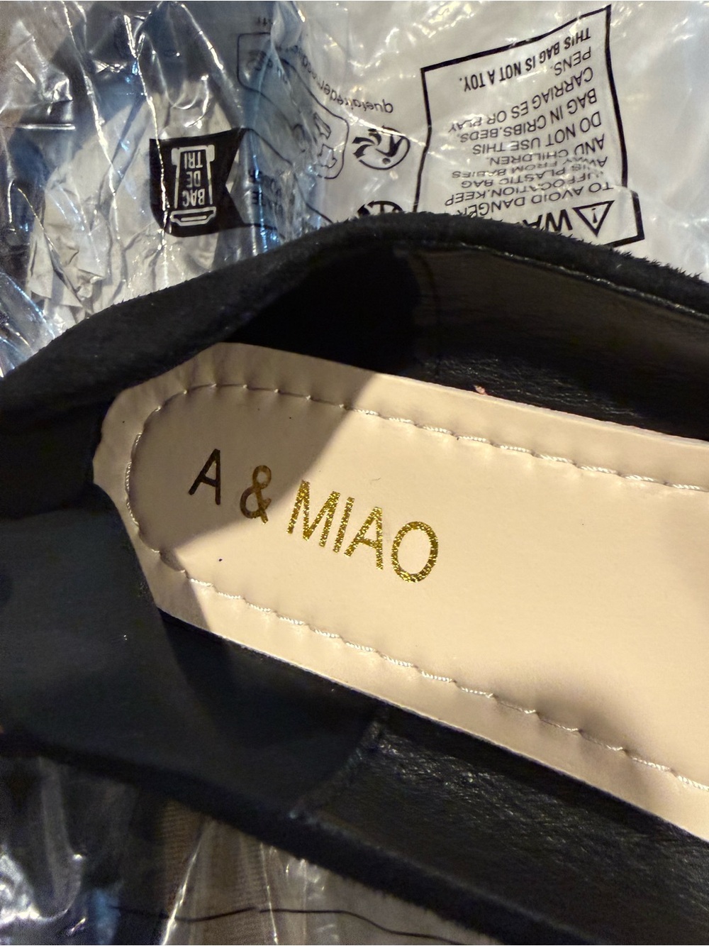A & MIAO Black Flats with Gold Logo